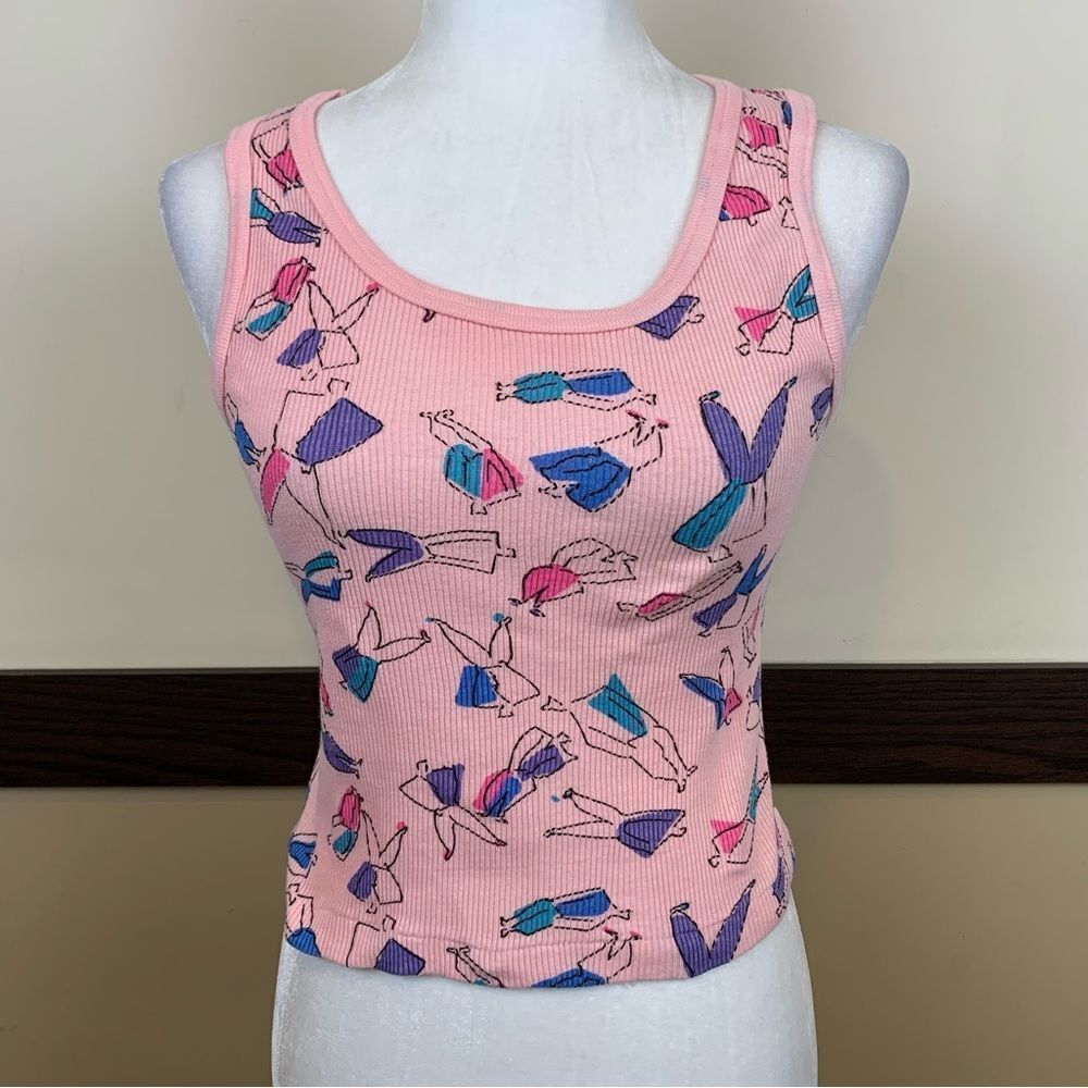 Vintage 90’s Retrospective dancing man pink knit stretch tank top